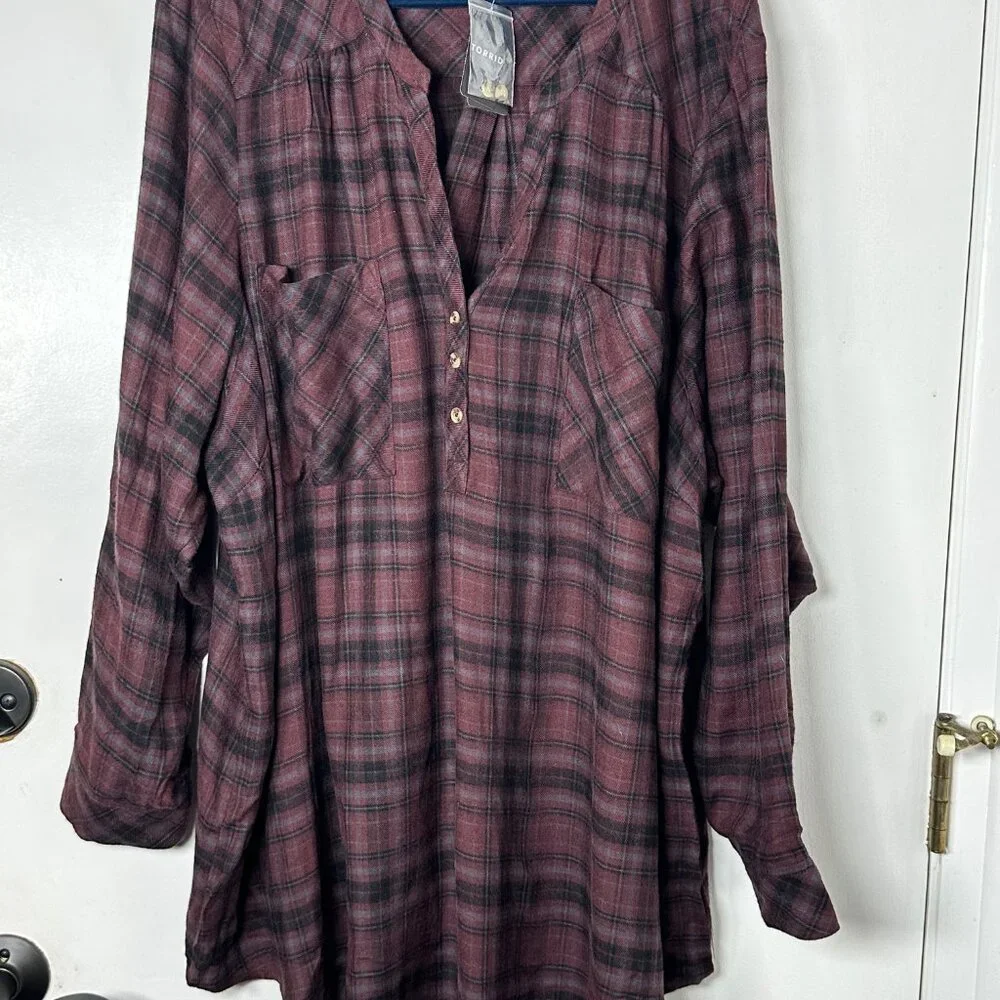 NWT Torrid Harper Brushed Tunic Pullover Brown Plaid Sz 5 (28) Long Sleeves - Picture 6 of 12